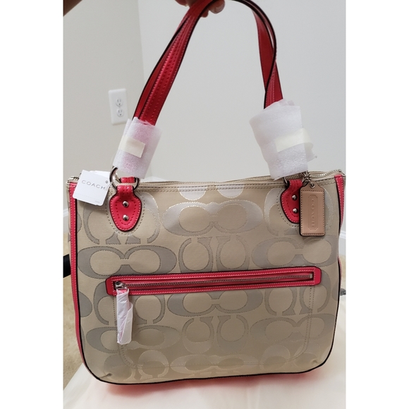 Coach Bags Coach Pink And Khaki Metallic Hallie Shoulder Bag Poshmark